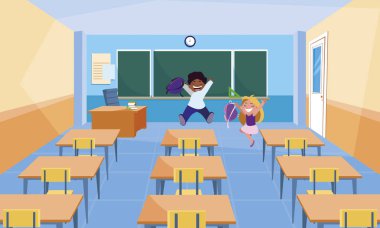 mutlu küçük Interracial okul çocukları sınıfta