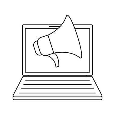 dizüstü bilgisayar ile megafon izole simgesi