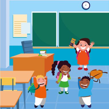 mutlu küçük Interracial okul çocukları sınıfta