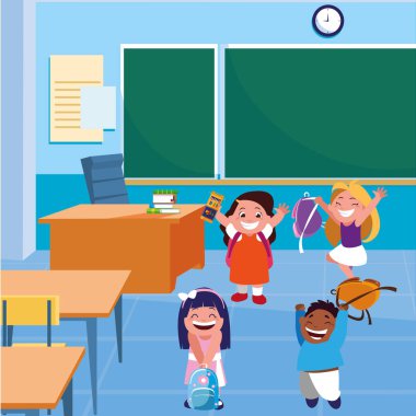 mutlu küçük Interracial okul çocukları sınıfta