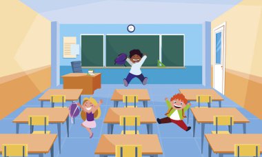 mutlu küçük Interracial okul çocukları sınıfta