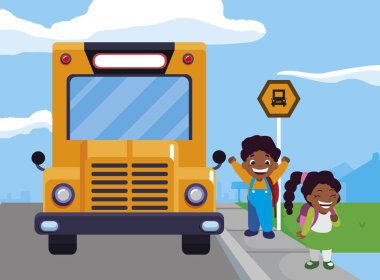 mutlu küçük siyah okul çocukları otobüs durağı