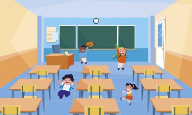 mutlu küçük Interracial okul çocukları sınıfta