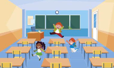 mutlu küçük Interracial okul çocukları sınıfta