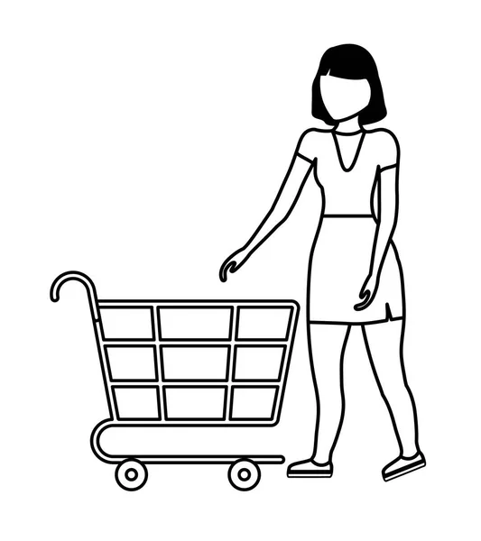 Mujer con carrito aislado icono — Vector de stock