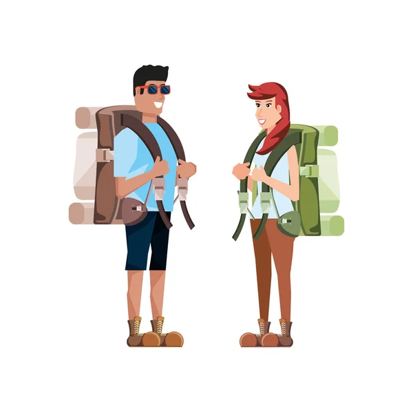 Couple voyageur avatar personnage — Image vectorielle