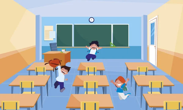 Crianças pequenas felizes da escola na sala de aula — Vetor de Stock