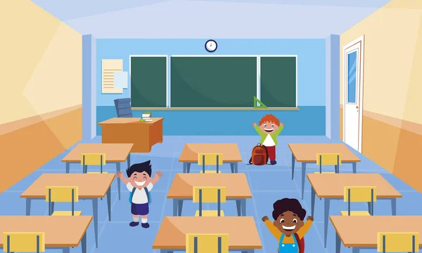 Feliz pouco interracial meninos no o sala de aula — Vetor de Stock