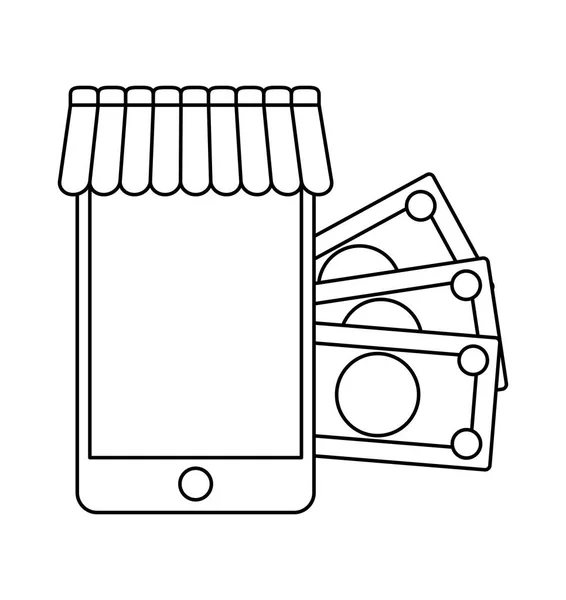 Faturaları para izole simgesi ile Smartphone aygıtı — Stok Vektör