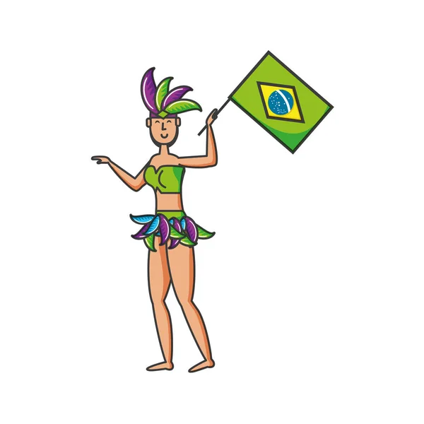 Mujer bailarina brasileña con bandera de Brasil — Vector de stock