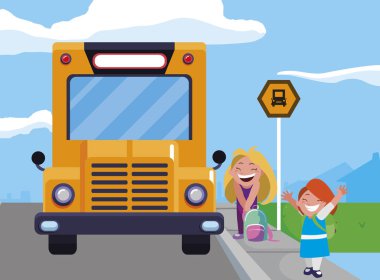 otobüs durağı mutlu küçük okul kız