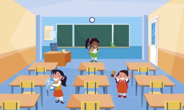 sınıfta mutlu küçük okul Interracial kızlar