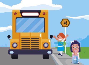 otobüs durağı mutlu küçük okul kız