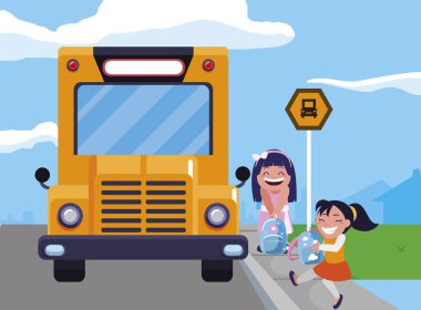 otobüs durağı mutlu küçük okul kız