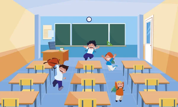 Boldog kis iskolás gyerekek az osztályteremben — Stock Vector
