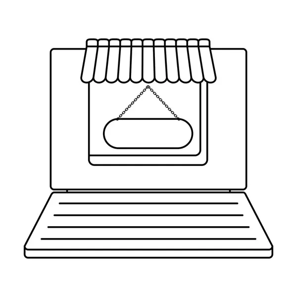 Dizüstü bilgisayar mağaza cephe ile — Stok Vektör