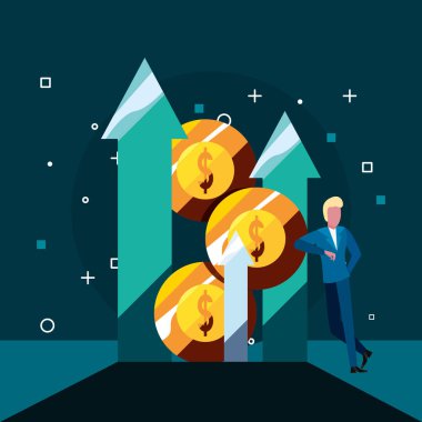 işadamı okları paralar yığılmış