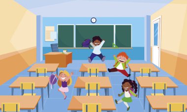 mutlu küçük Interracial okul çocukları sınıfta