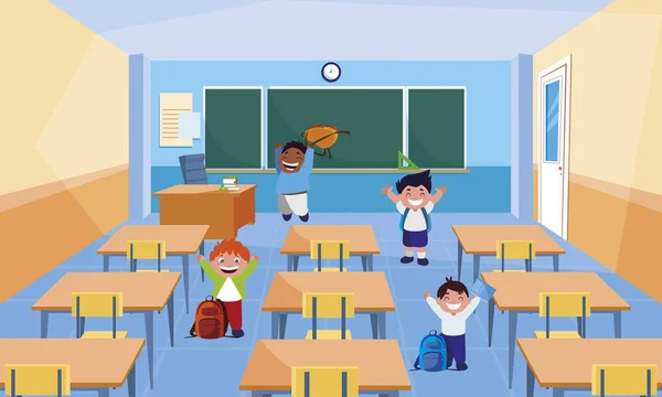 Happy little interracial boys in the classroom — Stock Vector
