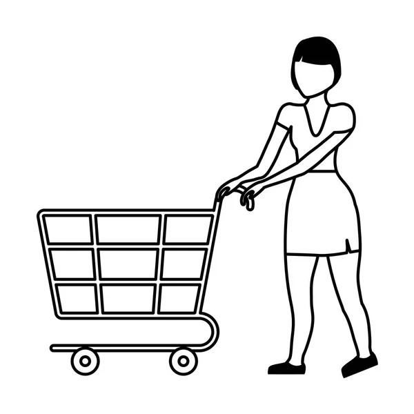 Woman with shopping cart isolated icon — Stock Vector