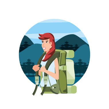 seyahat çantası ve yatay Gezgin kadınla