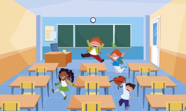 mutlu küçük Interracial okul çocukları sınıfta