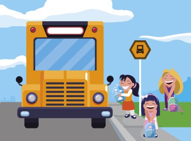 otobüs durağı mutlu küçük okul kız