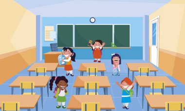 sınıfta mutlu küçük okul Interracial kızlar