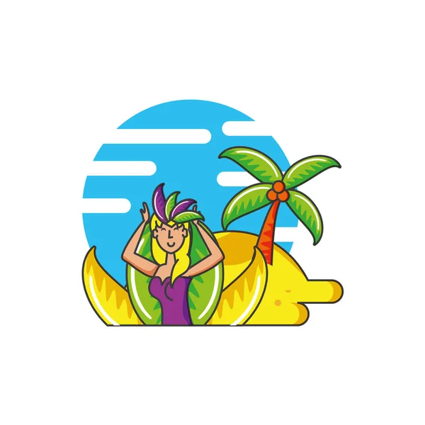 Mujer bailarina brasileña con playa — Vector de stock