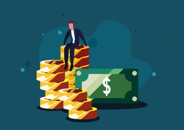 işadamı yığılmış banknot paraları