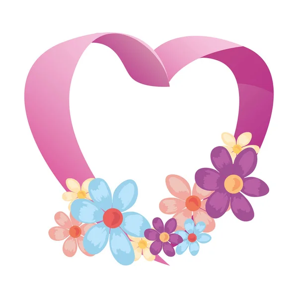 Αγαπώ ρομαντική καρδιά λουλούδια — Διανυσματικό Αρχείο