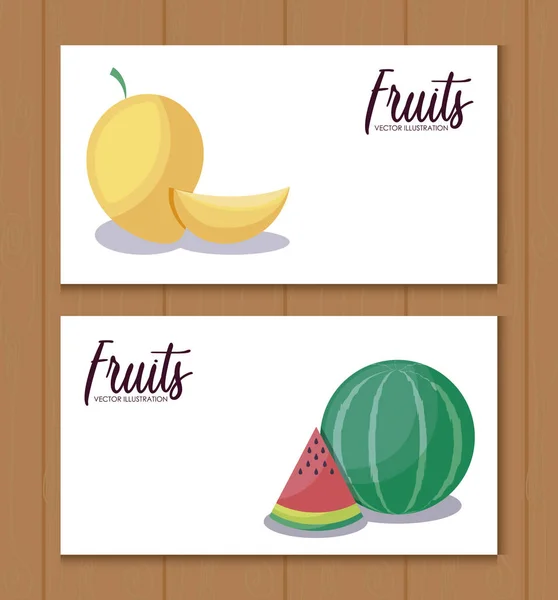 Set cards with mangoes and watermelons — Stock Vector