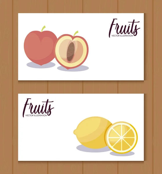 用桃子设置新鲜橘子卡 — 图库矢量图片