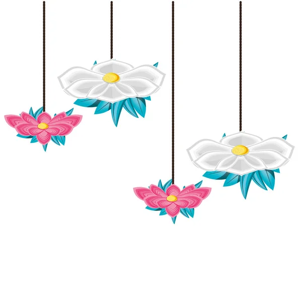 Hermosas flores con hojas colgando — Vector de stock