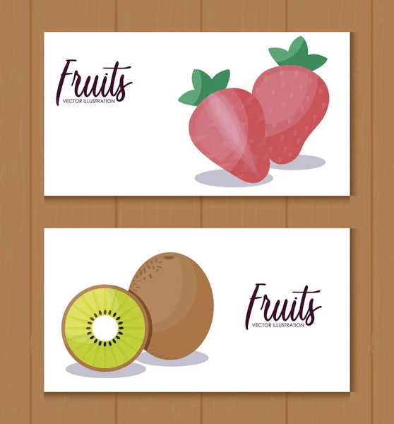 Tarjeta de juego con kiwi y fresas frutas — Vector de stock