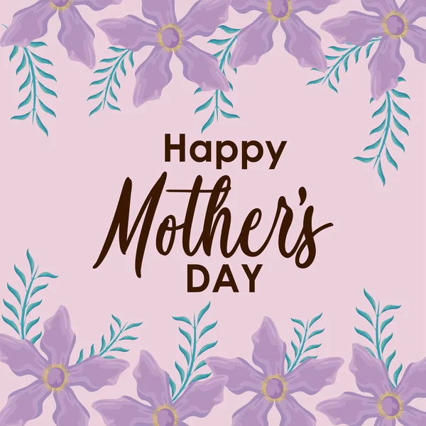 Cartão de dia feliz mãe com quadro de flores — Vetor de Stock
