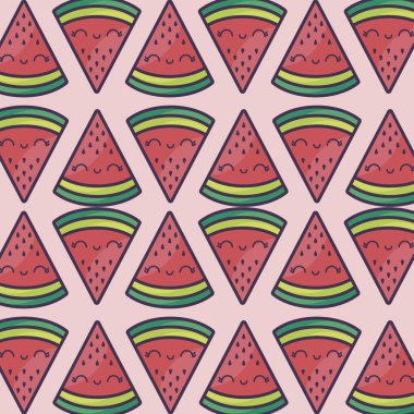 desen karpuz kawaii karakterinin dilimlenmiş