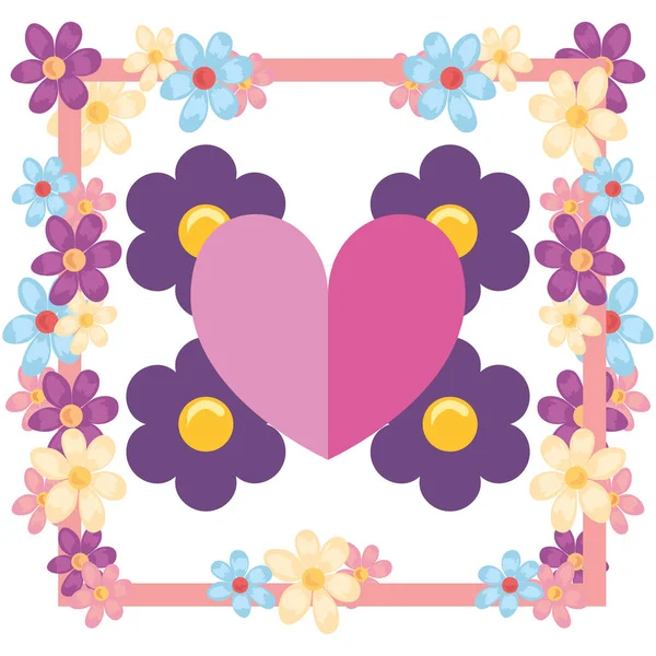 Love romantic heart flowers — Stock Vector