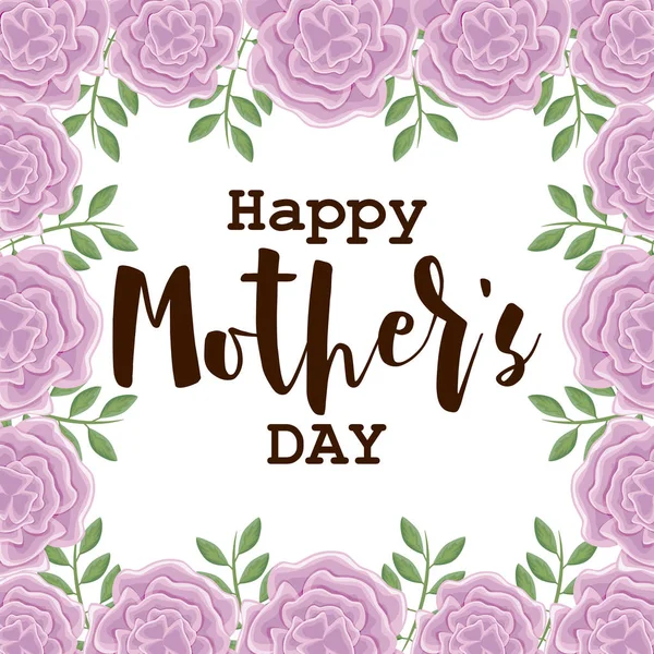 Tarjeta feliz día de la madre con marco de flores — Vector de stock
