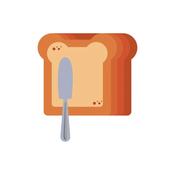 Delicioso pan de rebanada con mantequilla y cuchillo — Vector de stock