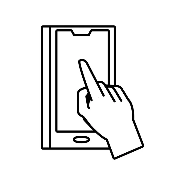 Main avec appareil smartphone icône isolée — Image vectorielle