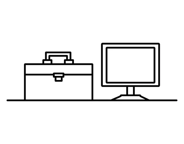 Computer monitor with portfolio briefcase — Stock Vector