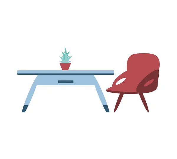 Деревянный стол со стулом и растением — стоковый вектор