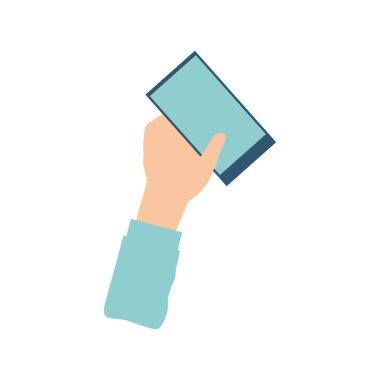 Smartphone aygıtı izole simgesi ile el