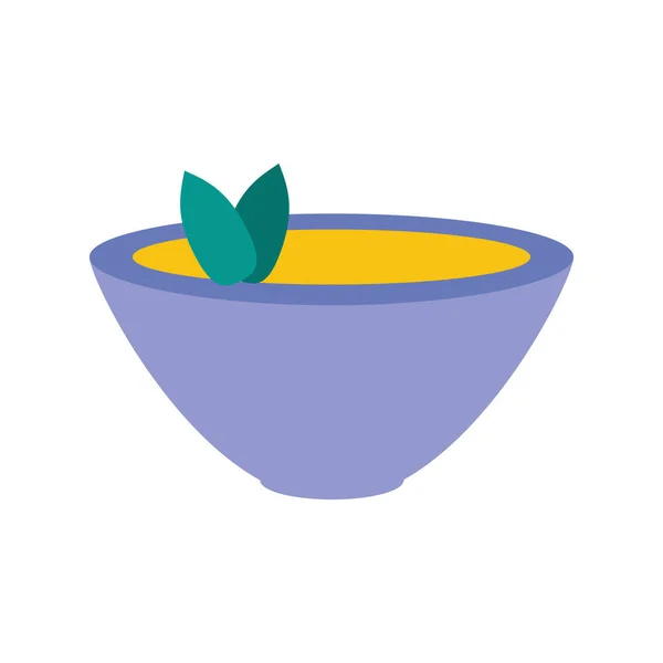 Bol de soupe avec des feuilles icône isolée — Image vectorielle