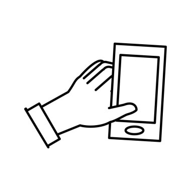 Smartphone aygıtı izole simgesi ile el