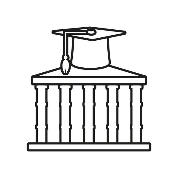 Edificio universitario con laurea cappello — Vettoriale Stock