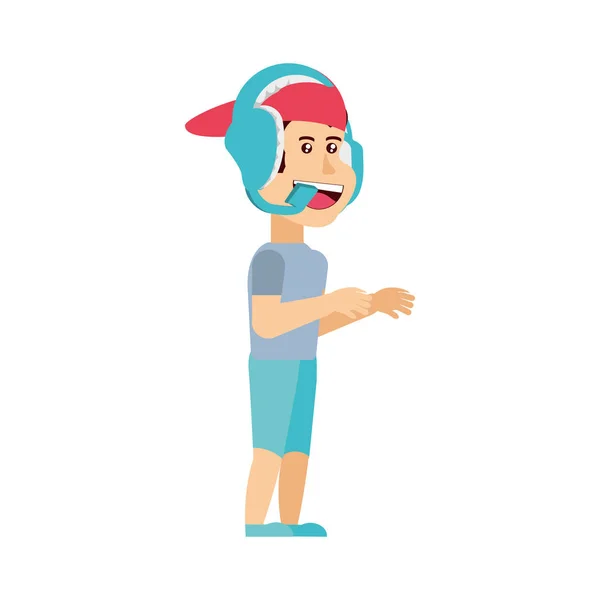 Jongen met hoofdtelefoon avatar karakter — Stockvector