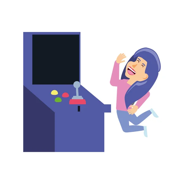 Flicka som leker i retro konsol video spel maskin — Stock vektor