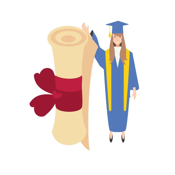 Mujer joven graduada con diploma — Vector de stock